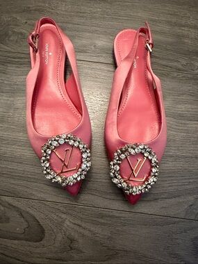Louis Vuitton Pink Crystal-Embellished Slingback Flats